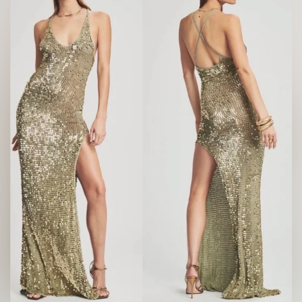 RETROFÊTE MARIE SEQUIN CROCHET DRESS SAGE l MAXI